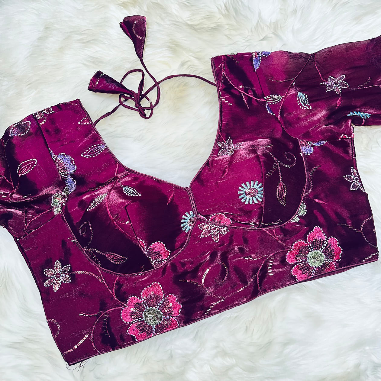 Elegant Wine Jimichoo Beaded Blouse | Size 32–40