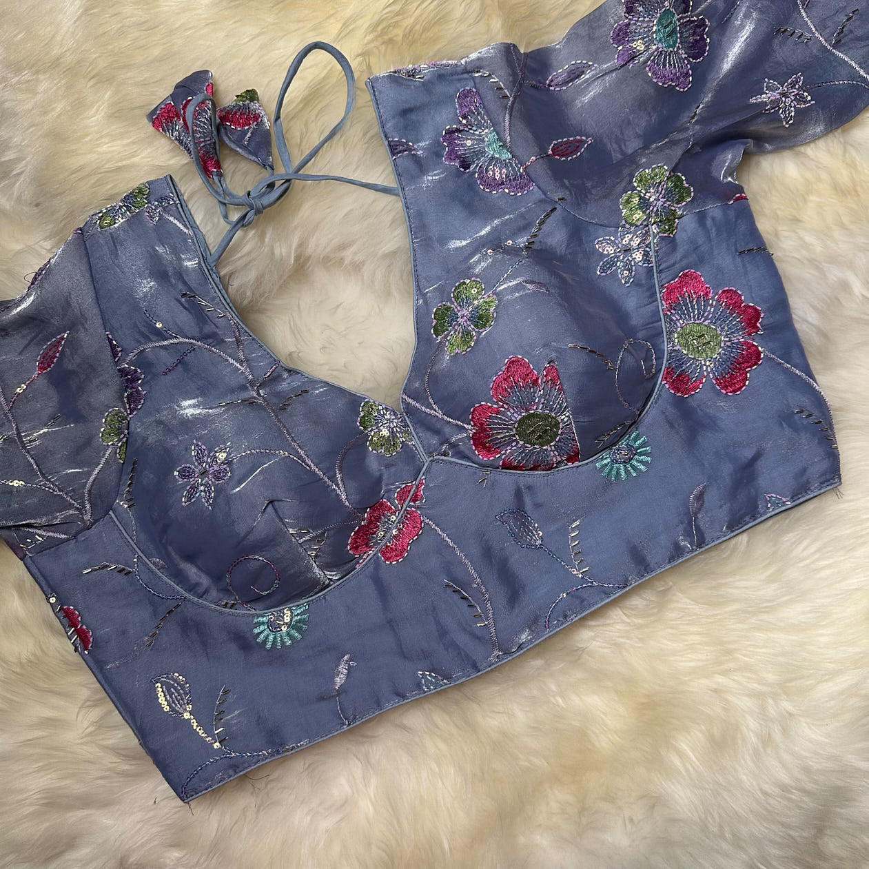 Elegant Grey Jimichoo Beaded Blouse | Size 32–40