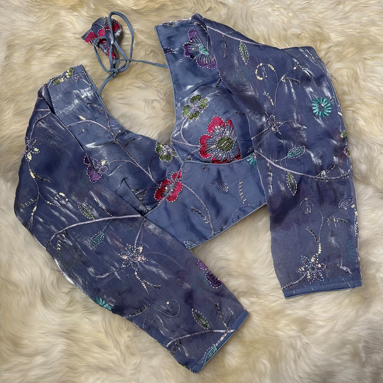 Elegant Grey Jimichoo Beaded Blouse | Size 32–40