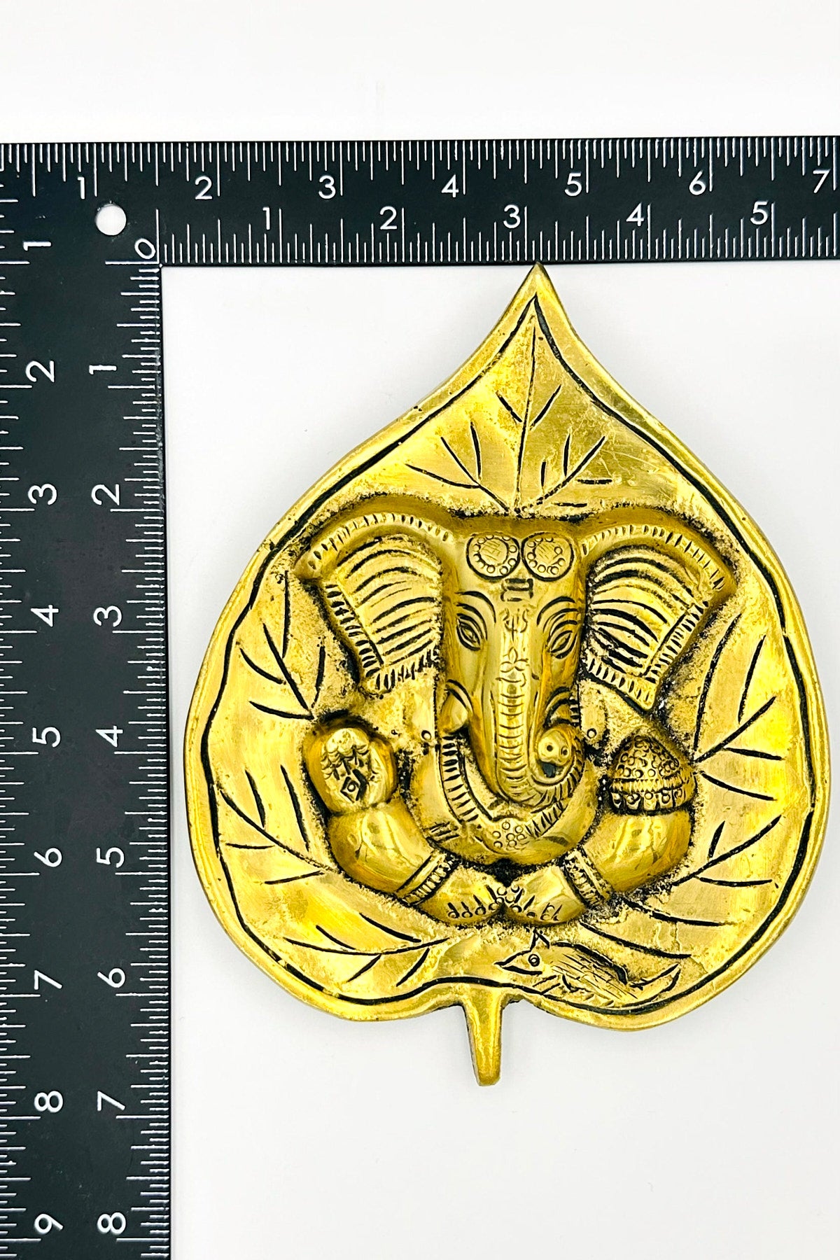 Brass Ganesh on Peepal Leaf Wall Decor