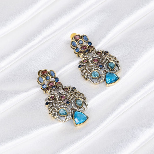 Aqua Plume Cubic Zirconia Earrings – Vibrant Fashion Flair - swadeshsouq.com