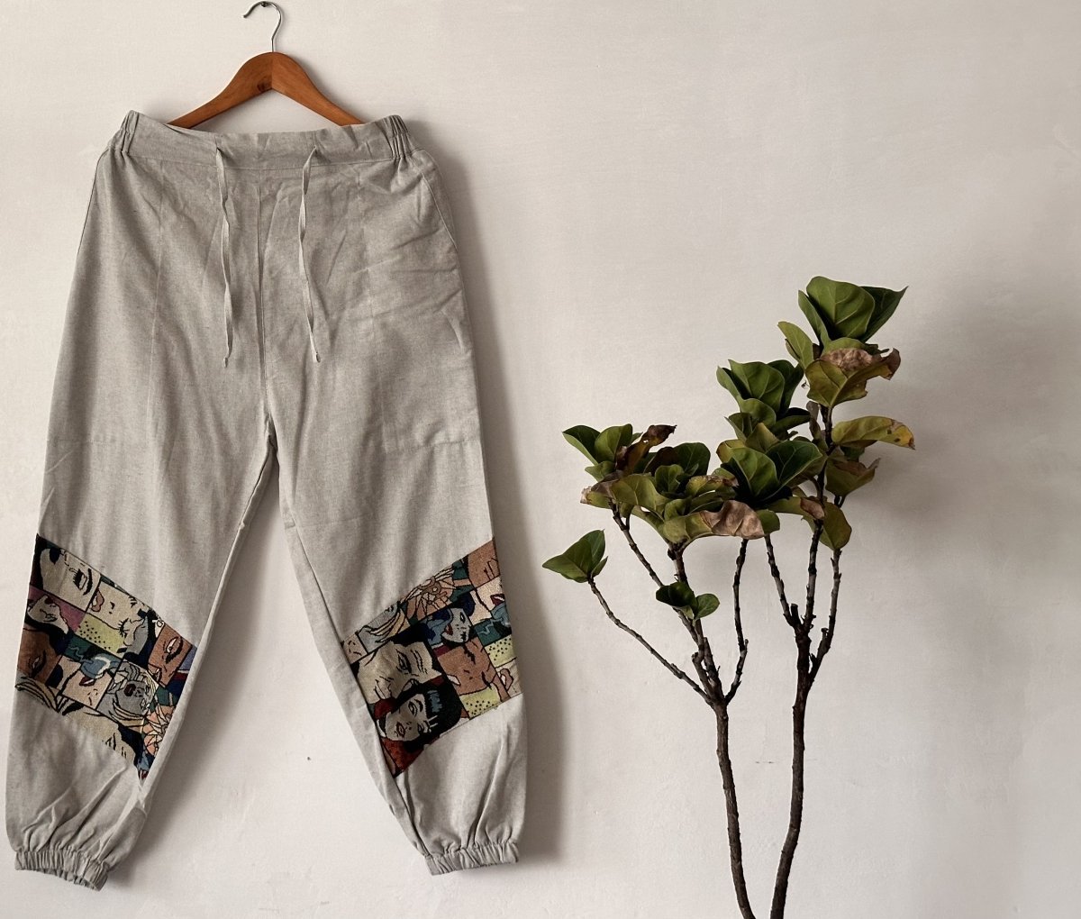 Art - Inspired Patchwork Joggers - Grey | Yoga Wear - swadeshsouq.com