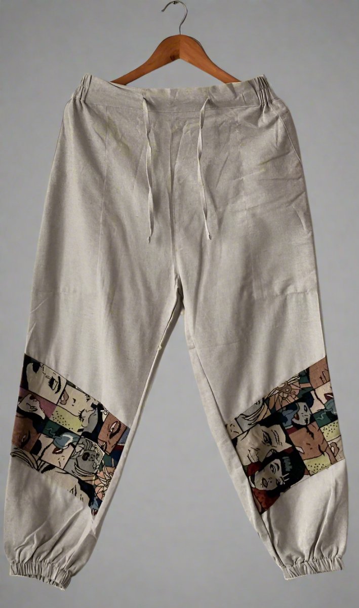 Art - Inspired Patchwork Joggers - Grey | Yoga Wear - swadeshsouq.com