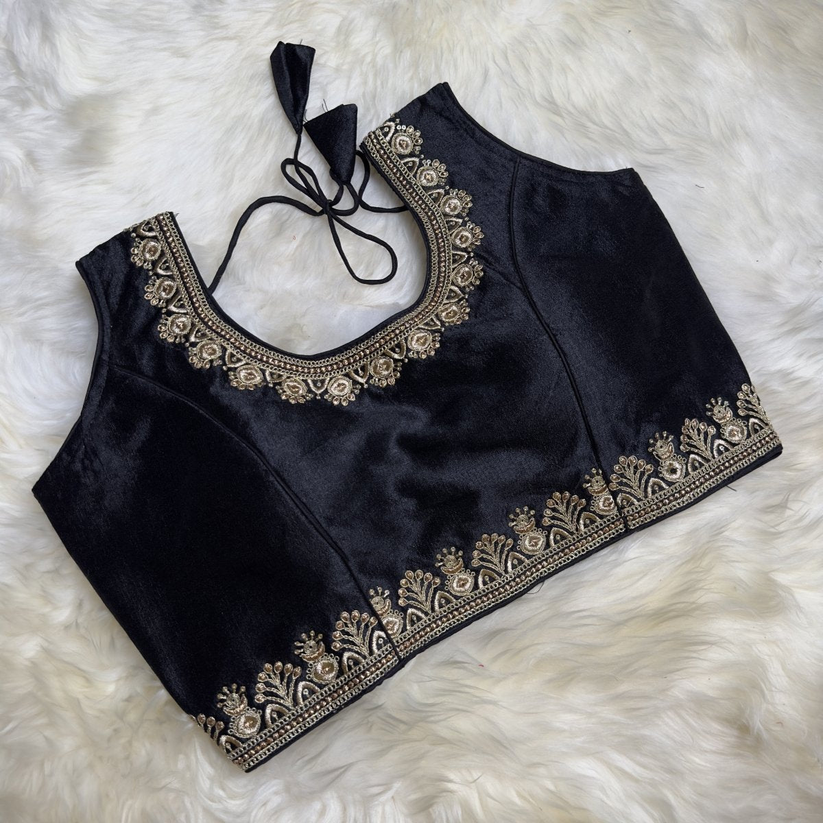 Black Embellished Blouse with Elegant Embroidery - A Perfect Blend of Grace and Style - swadeshsouq.com