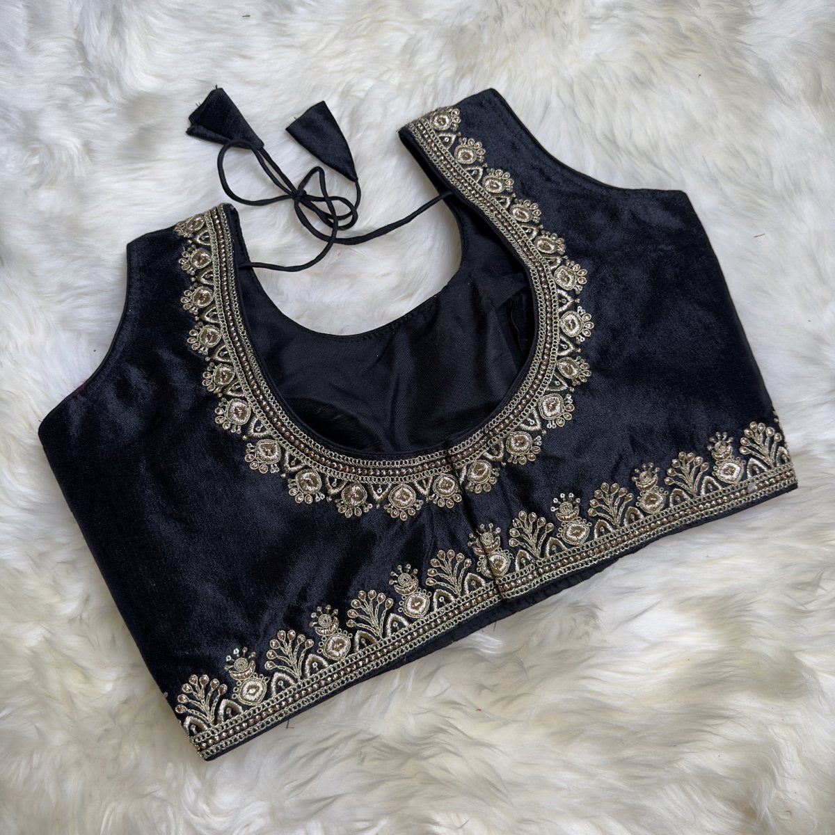 Black Embellished Blouse with Elegant Embroidery - A Perfect Blend of Grace and Style - swadeshsouq.com