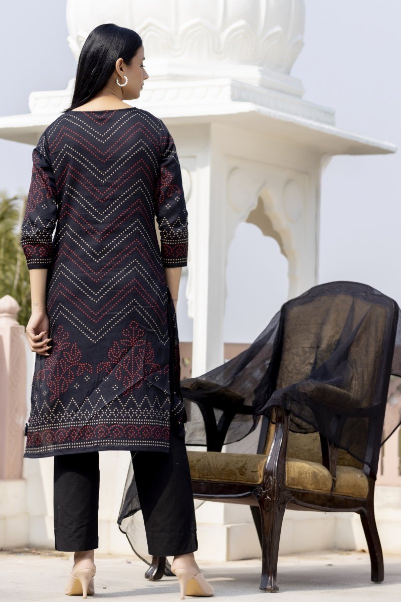 Black Embroidered Cotton Kurta Sharara Set with Dupatta – Effortlessly Elegant - swadeshsouq.com