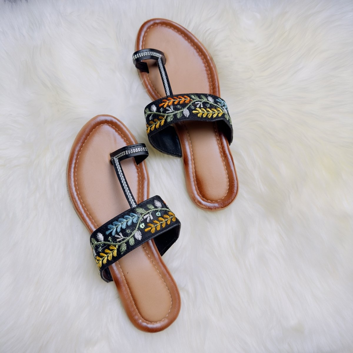 Black Hand - Embroidered Sandals – Bold Floral Elegance - swadeshsouq.com