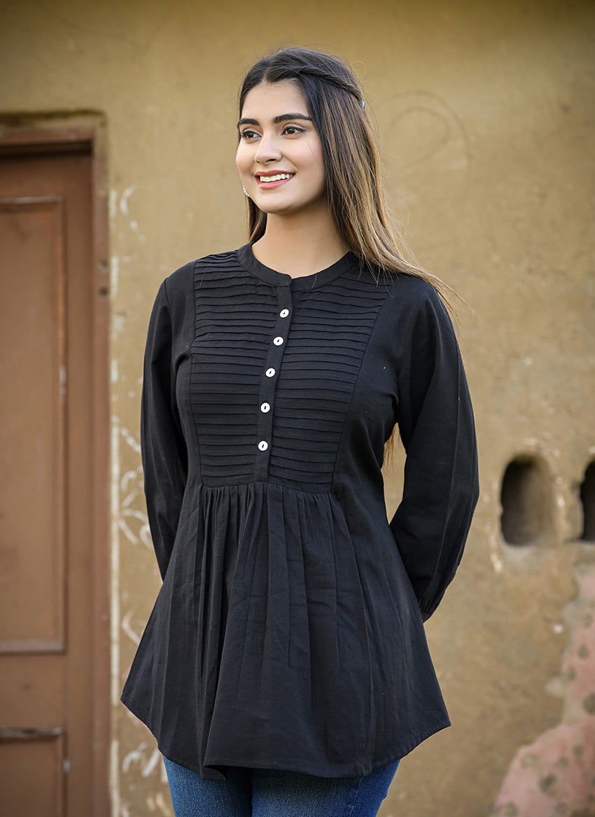 Black Printex Cotton Tunic Top – Effortlessly Stylish and Comfortable - swadeshsouq.com