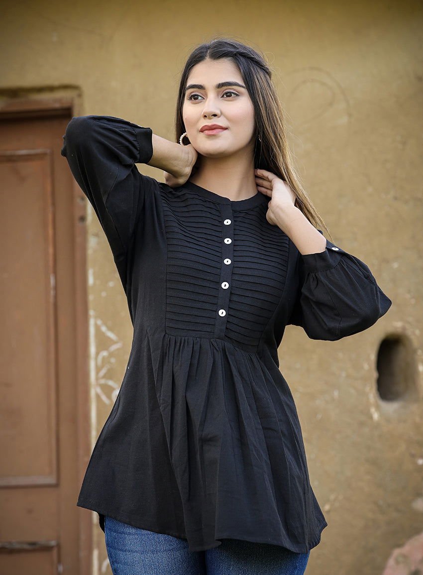 Black Printex Cotton Tunic Top – Effortlessly Stylish and Comfortable - swadeshsouq.com