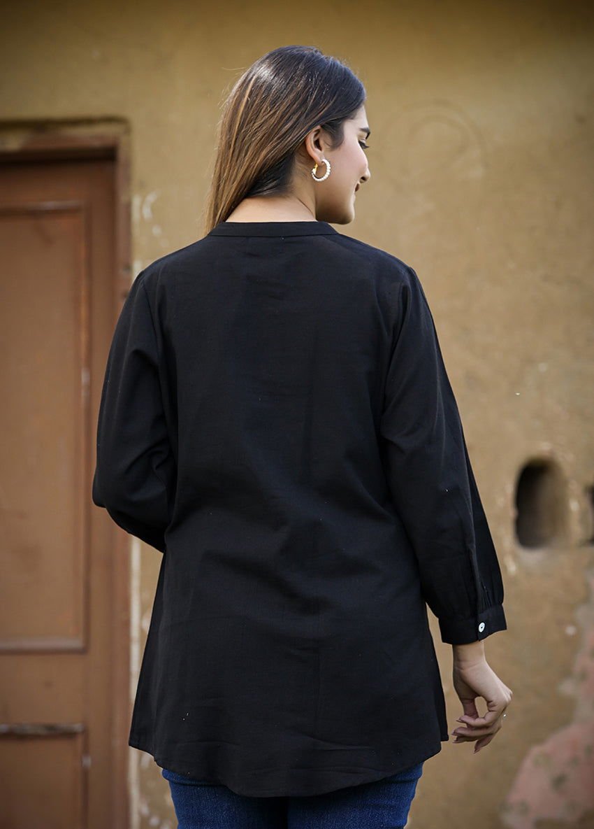 Black Printex Cotton Tunic Top – Effortlessly Stylish and Comfortable - swadeshsouq.com