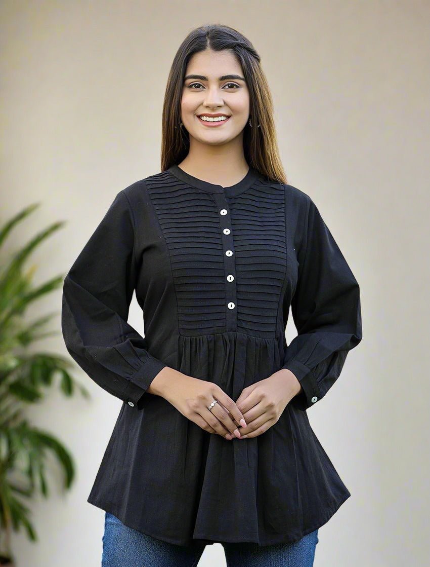 Black Printex Cotton Tunic Top – Effortlessly Stylish and Comfortable - swadeshsouq.com