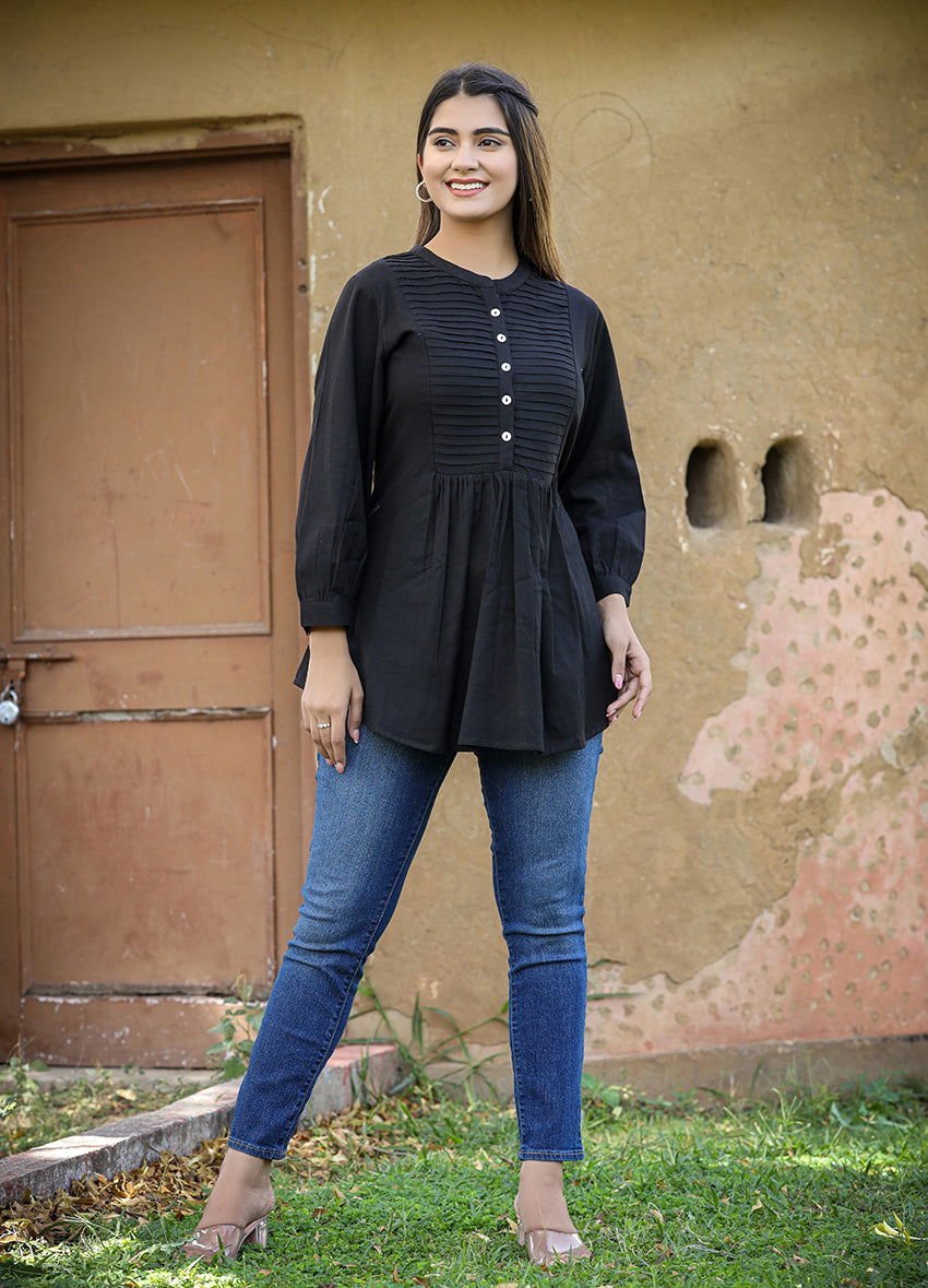 Black Printex Cotton Tunic Top – Effortlessly Stylish and Comfortable - swadeshsouq.com