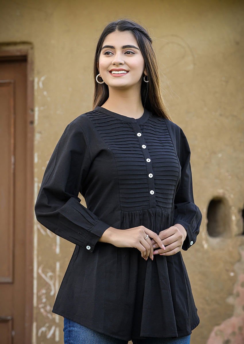 Black Printex Cotton Tunic Top – Effortlessly Stylish and Comfortable - swadeshsouq.com