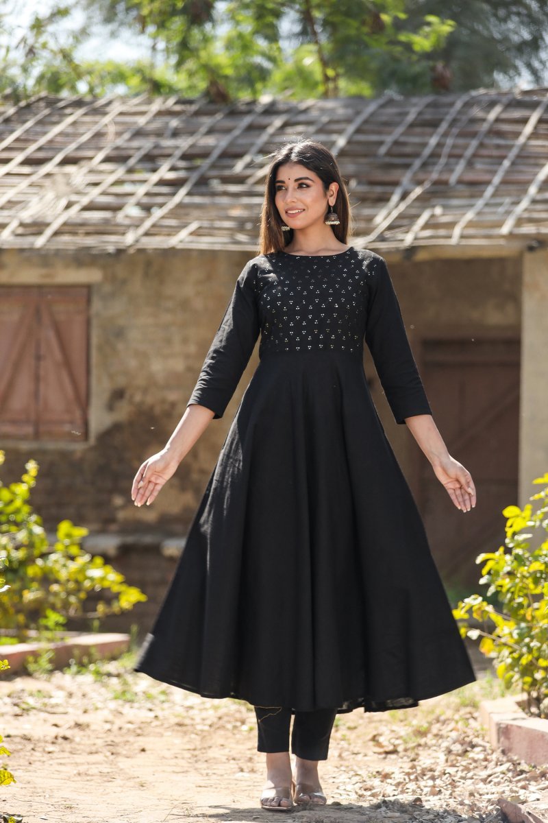 Black Sequin Cotton Anarkali Kurta – Sparkle with Grace - swadeshsouq.com