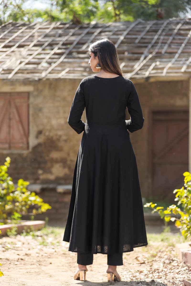 Black Sequin Cotton Anarkali Kurta – Sparkle with Grace - swadeshsouq.com