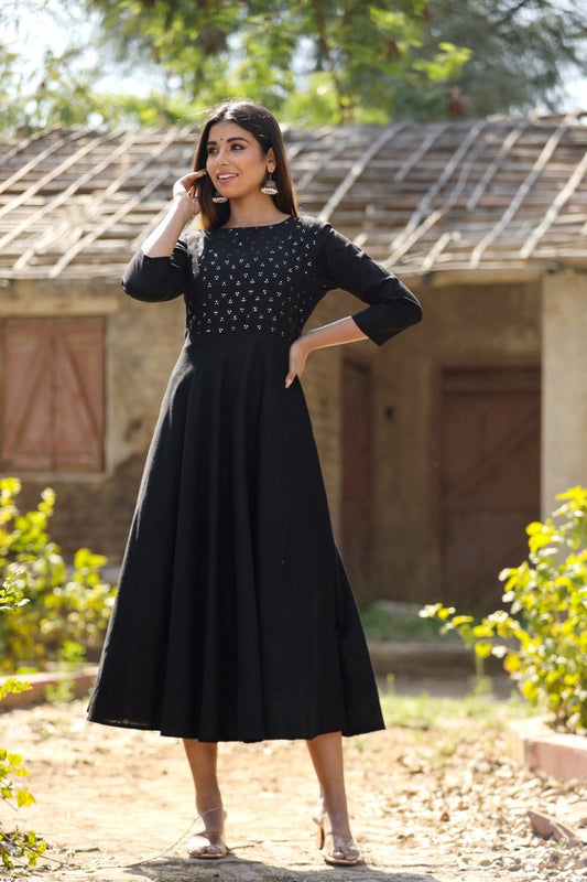 Black Sequin Cotton Anarkali Kurta – Sparkle with Grace - swadeshsouq.com