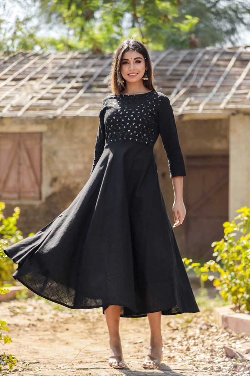 Black Sequin Cotton Anarkali Kurta – Sparkle with Grace - swadeshsouq.com