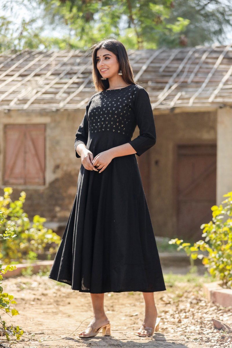 Black Sequin Cotton Anarkali Kurta – Sparkle with Grace - swadeshsouq.com