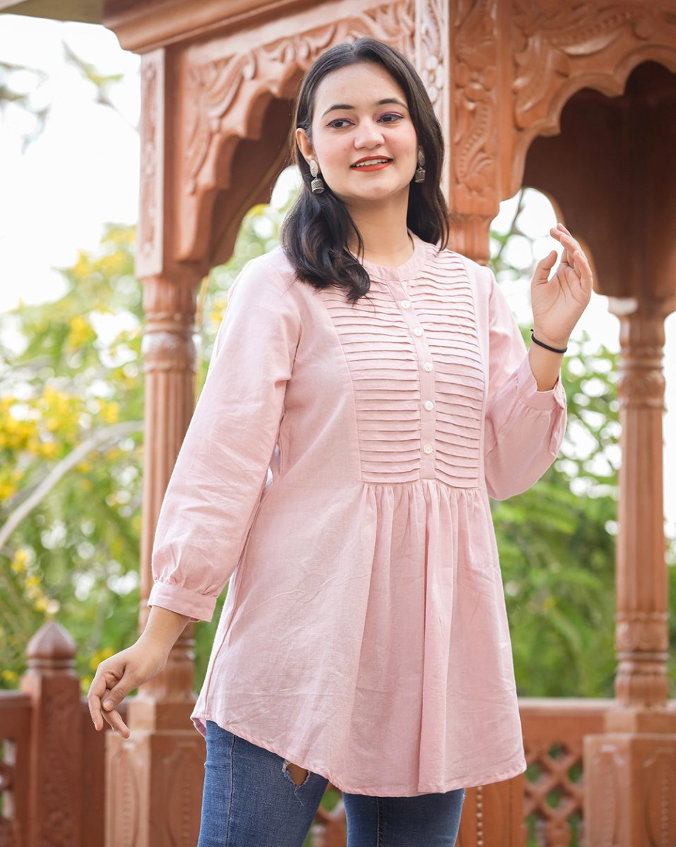 Blush Charm Pastel Peach Cotton Tunic Top - swadeshsouq.com