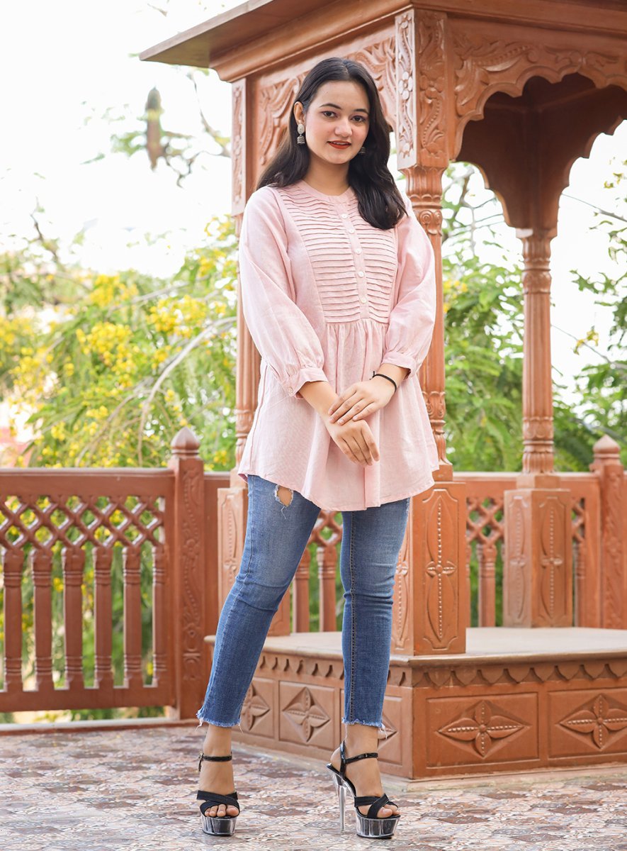 Blush Charm Pastel Peach Cotton Tunic Top - swadeshsouq.com