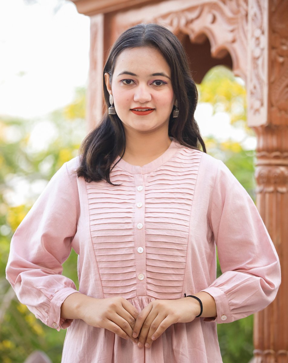 Blush Charm Pastel Peach Cotton Tunic Top - swadeshsouq.com