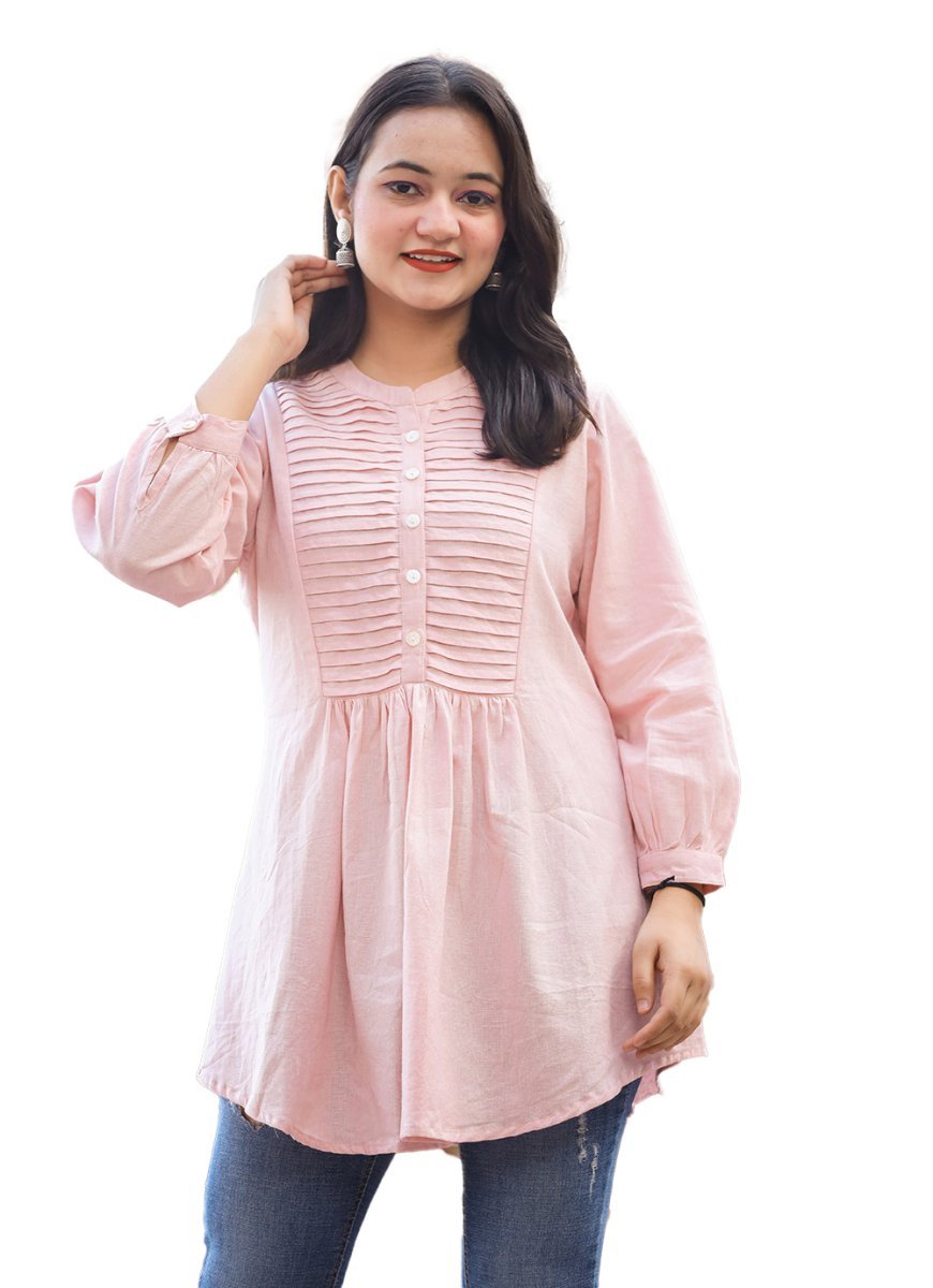 Blush Charm Pastel Peach Cotton Tunic Top - swadeshsouq.com