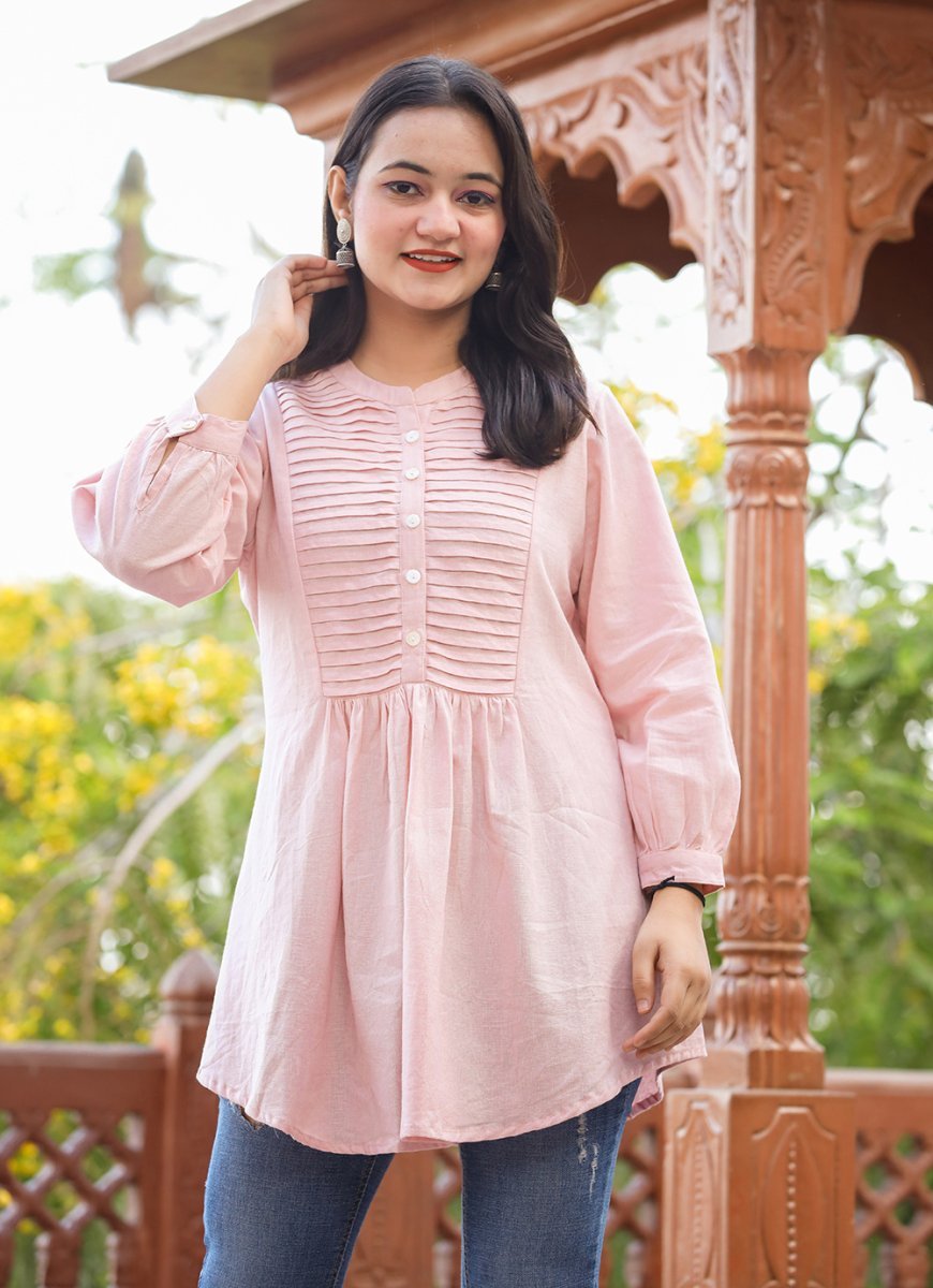 Blush Charm Pastel Peach Cotton Tunic Top - swadeshsouq.com