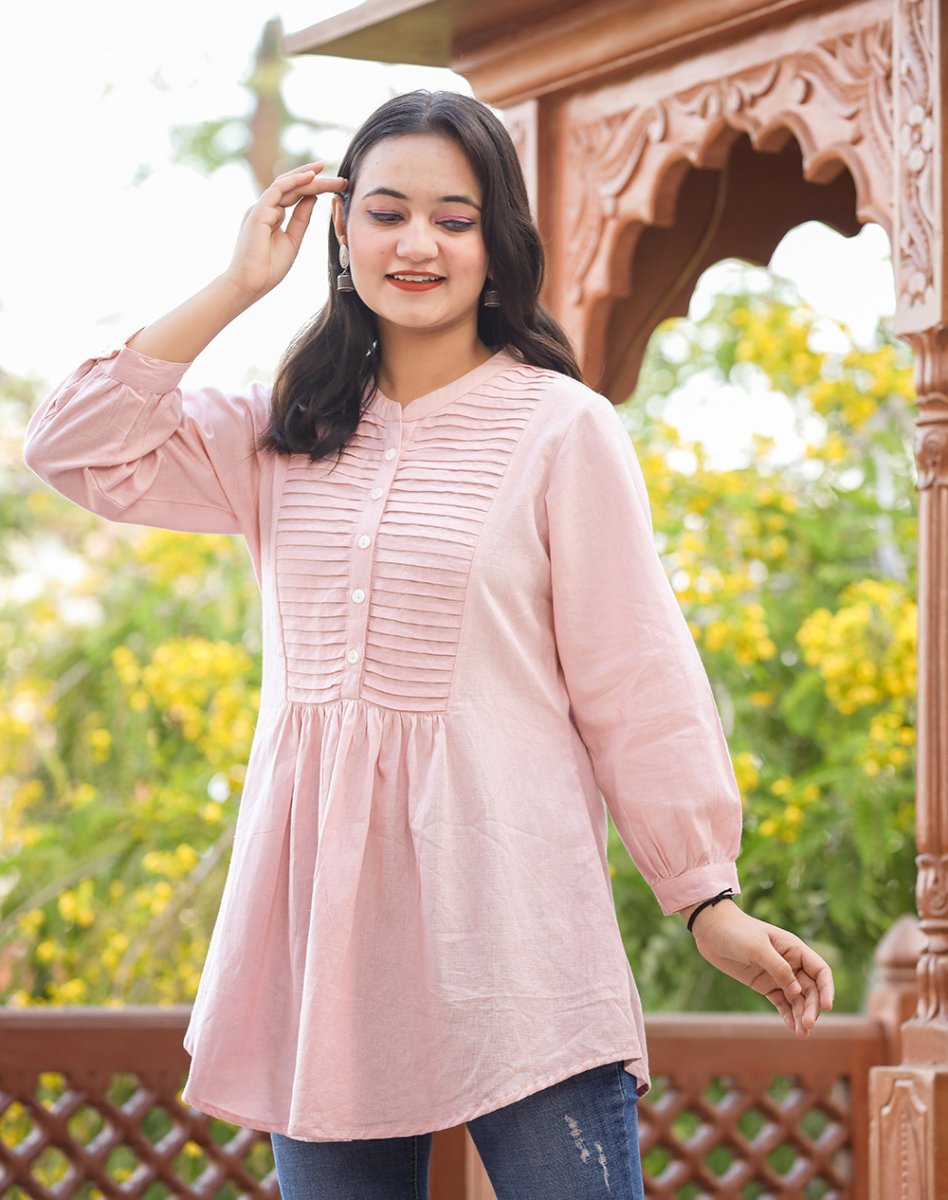 Blush Charm Pastel Peach Cotton Tunic Top - swadeshsouq.com