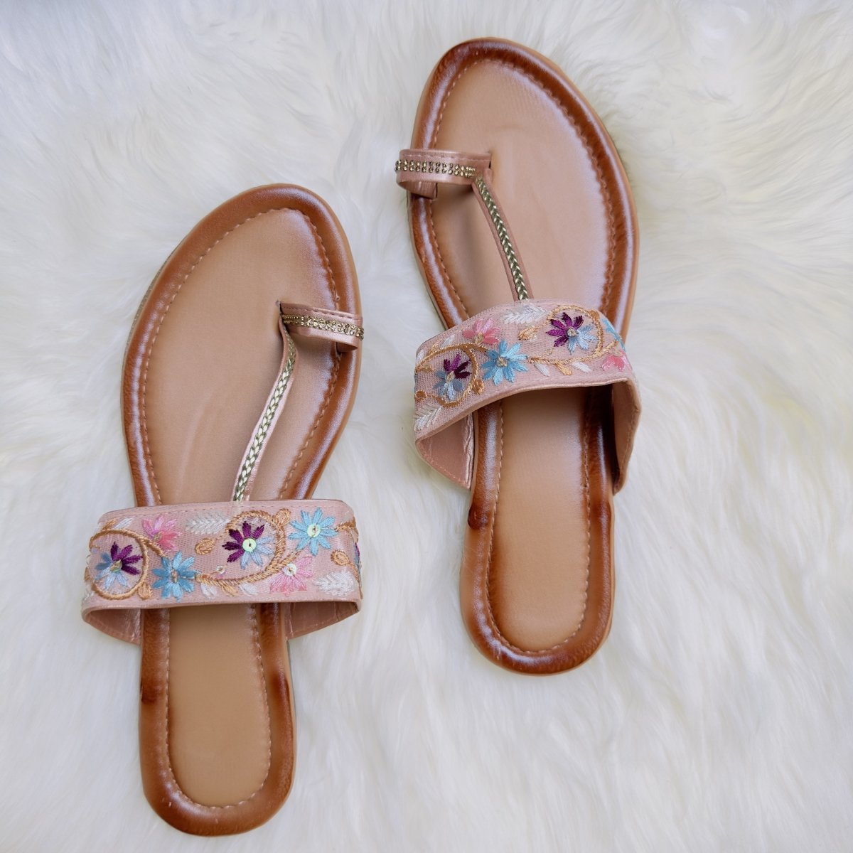 Blush Pink Hand - Embroidered Sandals – Delicate Floral Elegance - swadeshsouq.com