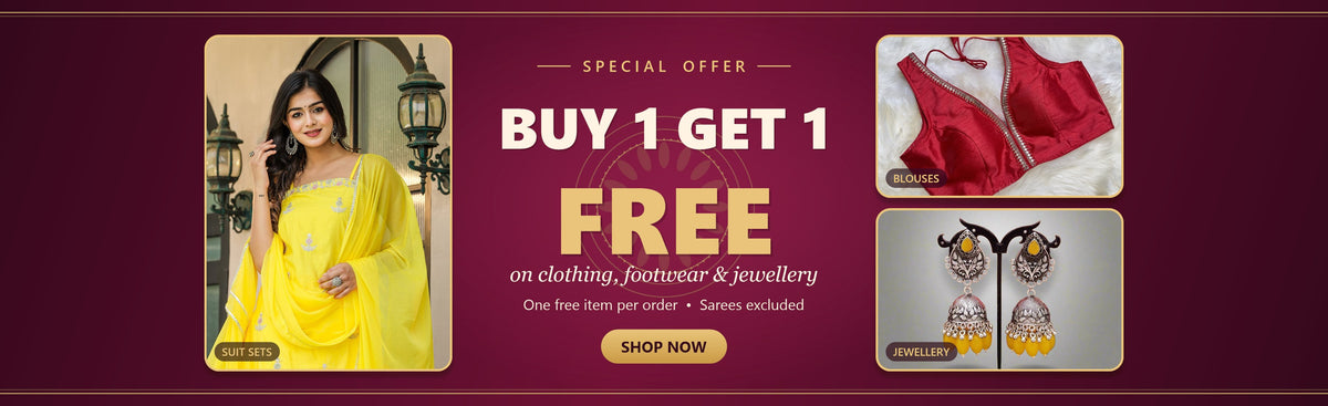 Buy 1 Get 1 Free on clothing, footwear and jewellery at Swadeshsouq