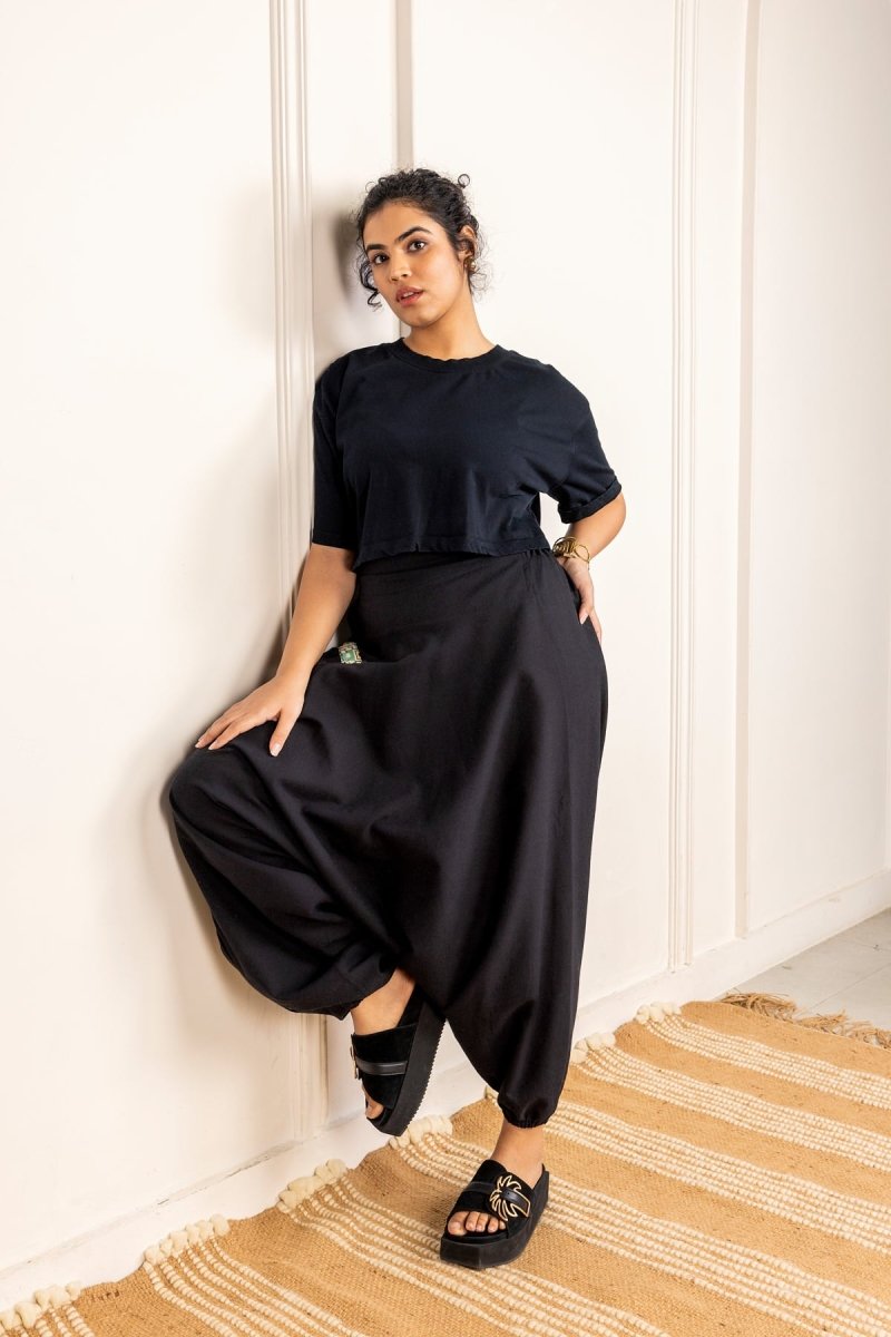 Bohemian Harem Pants with Side Patch - Black | Yoga Wear | Casual Wear - swadeshsouq.com