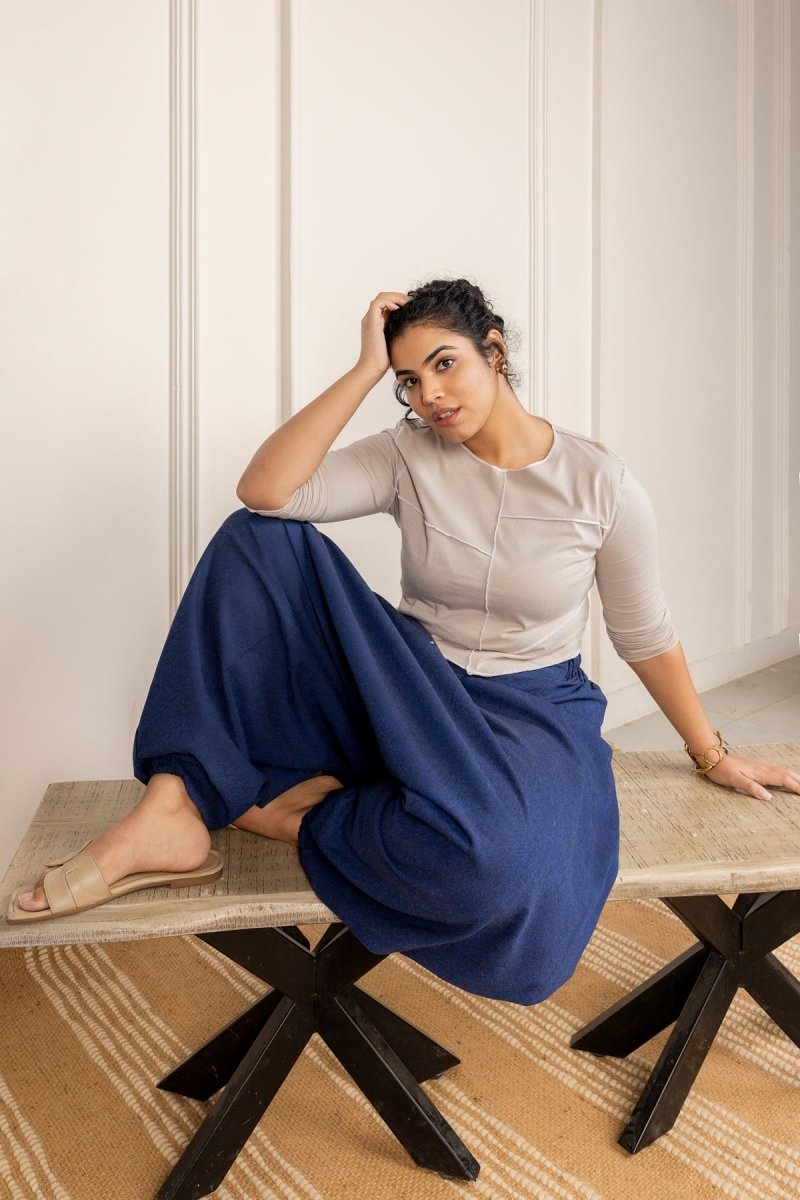 Bohemian Harem Pants with Side Patch - Navy Blue | Yoga Wear | Casual Wear - swadeshsouq.com