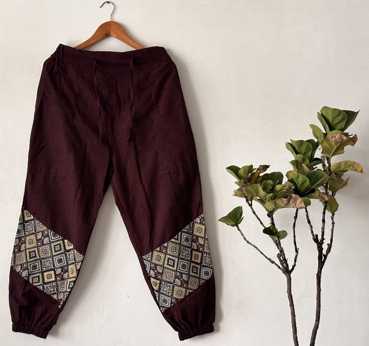 Bohemian Patchwork Joggers - Deep Maroon | Yoga Wear - swadeshsouq.com