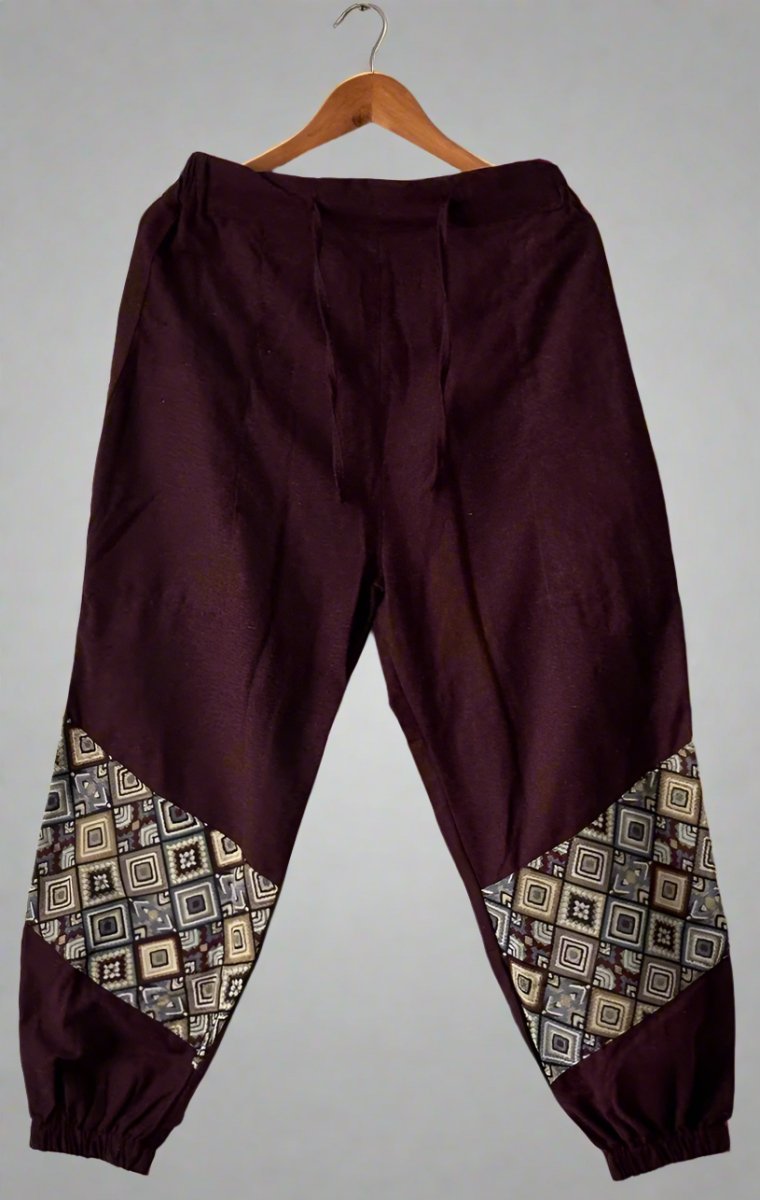 Bohemian Patchwork Joggers - Deep Maroon | Yoga Wear - swadeshsouq.com