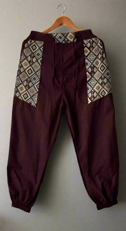 Bohemian Patchwork Joggers | Maroon - swadeshsouq.com