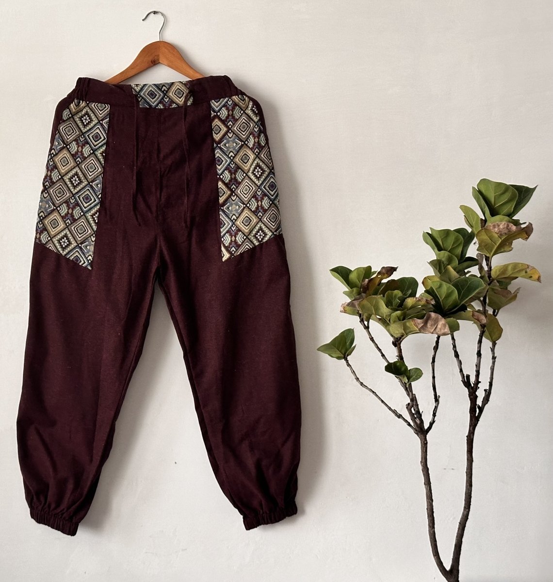 Bohemian Patchwork Joggers | Maroon - swadeshsouq.com