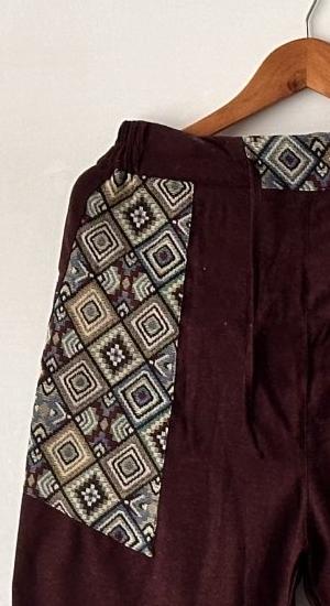 Bohemian Patchwork Joggers | Maroon - swadeshsouq.com