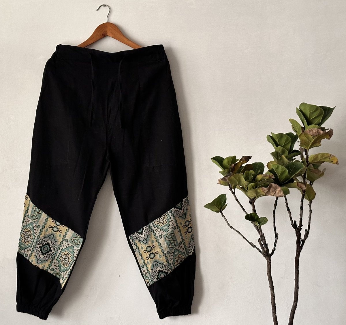 Bohemian Patchwork Joggers | Yoga Wear | Black - swadeshsouq.com