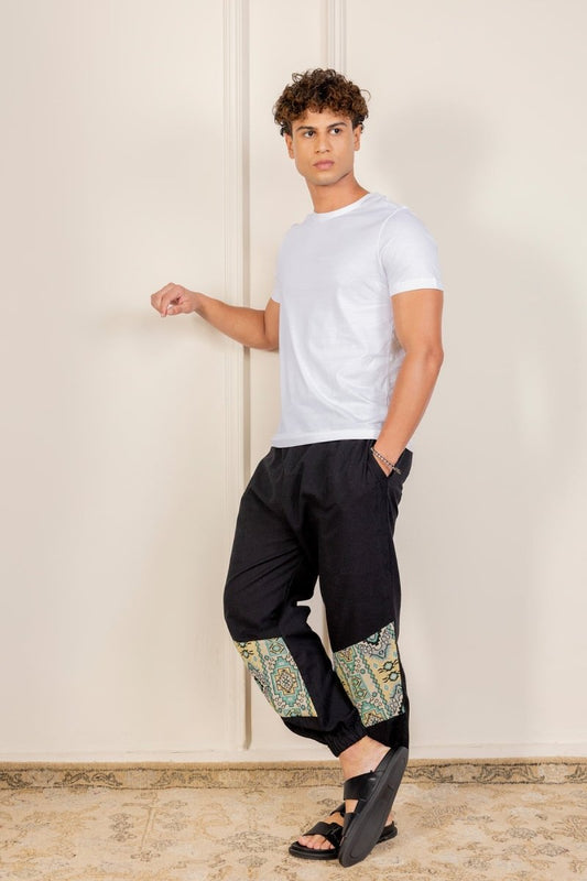 Bohemian Patchwork Joggers | Yoga Wear | Black - swadeshsouq.com