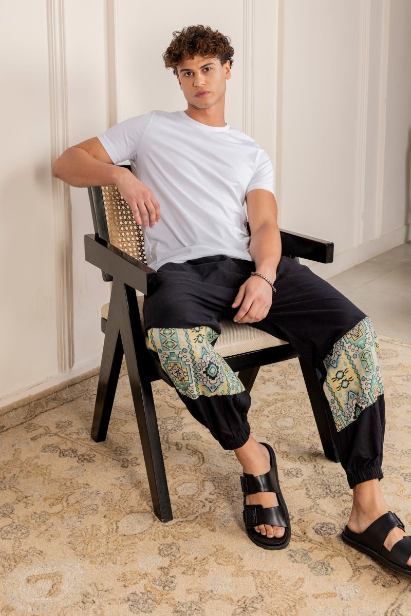 Bohemian Patchwork Joggers | Yoga Wear | Black - swadeshsouq.com