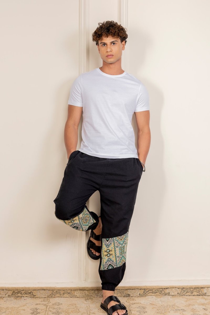 Bohemian Patchwork Joggers | Yoga Wear | Black - swadeshsouq.com