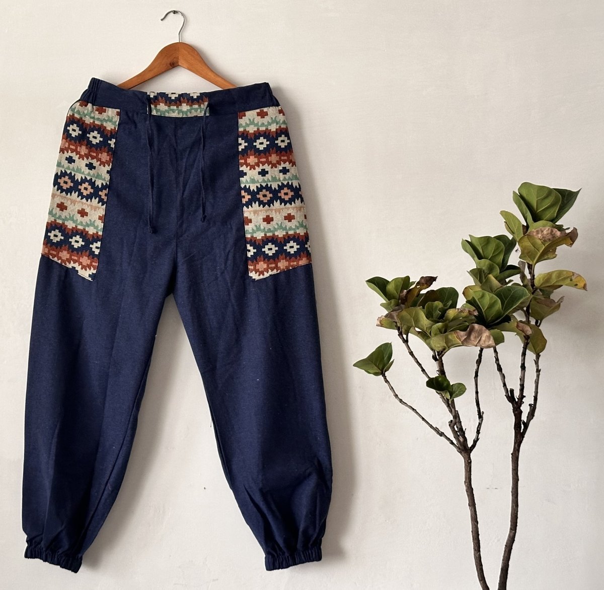 Boho Stripe Patchwork Joggers - Midnight Blue | Yoga Wear | Casual Wear - swadeshsouq.com