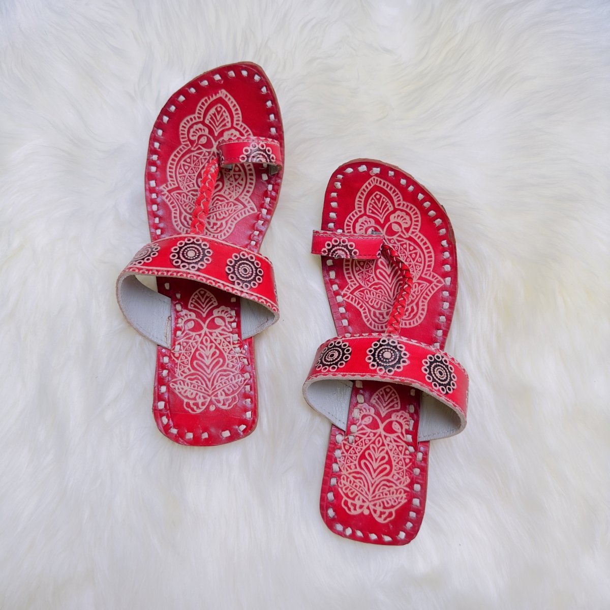 Bold Red Handcrafted Kolhapuri Sandals – Timeless Tradition Meets Style - swadeshsouq.com