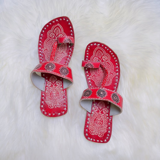 Bold Red Handcrafted Kolhapuri Sandals – Timeless Tradition Meets Style - swadeshsouq.com