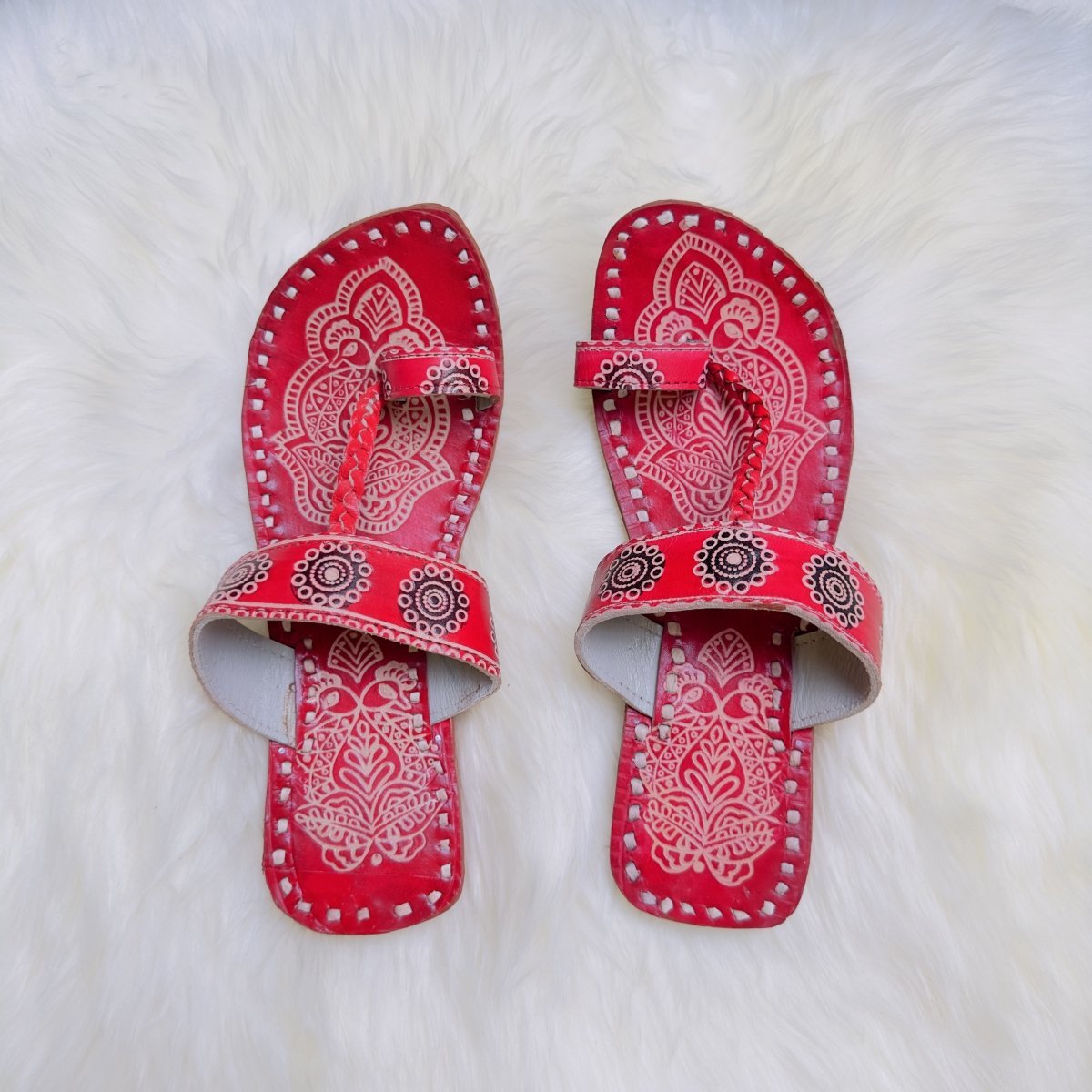 Bold Red Handcrafted Kolhapuri Sandals – Timeless Tradition Meets Style - swadeshsouq.com