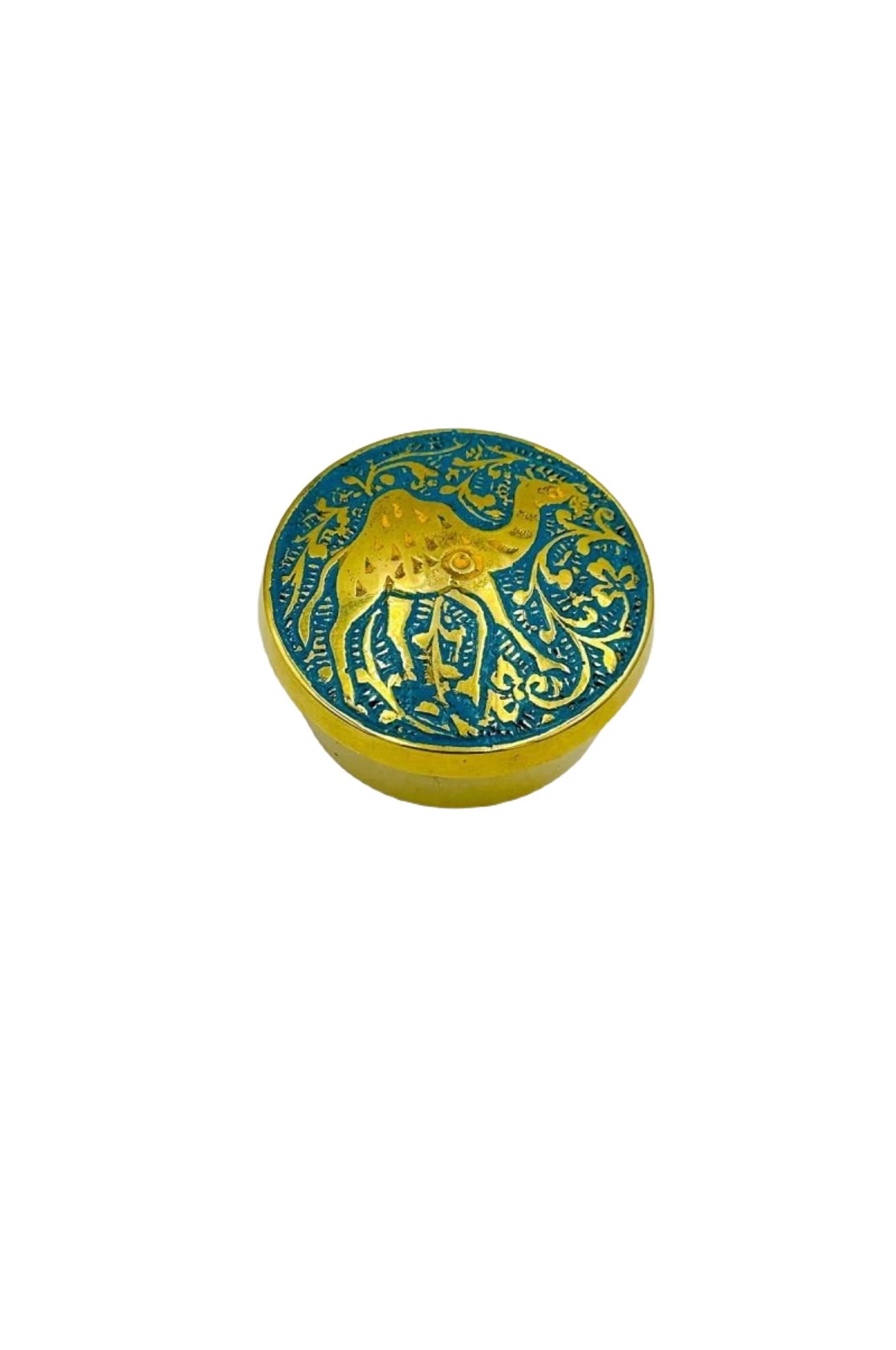 Brass Box with Blue Meenakari Camel Design - Perfect for Gifting - swadeshsouq.com