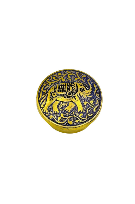 Brass Box with Blue Meenakari Elephant Design - Perfect for Gifting - swadeshsouq.com