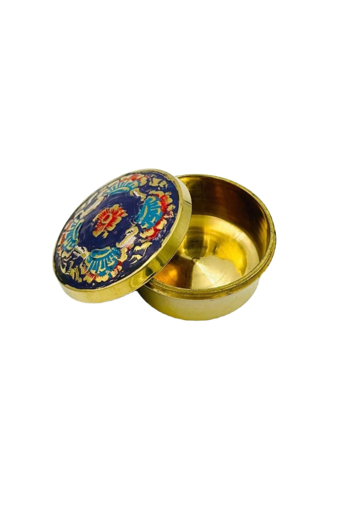 Brass Box with Blue Meenakari Floral Design - Perfect for Gifting - swadeshsouq.com