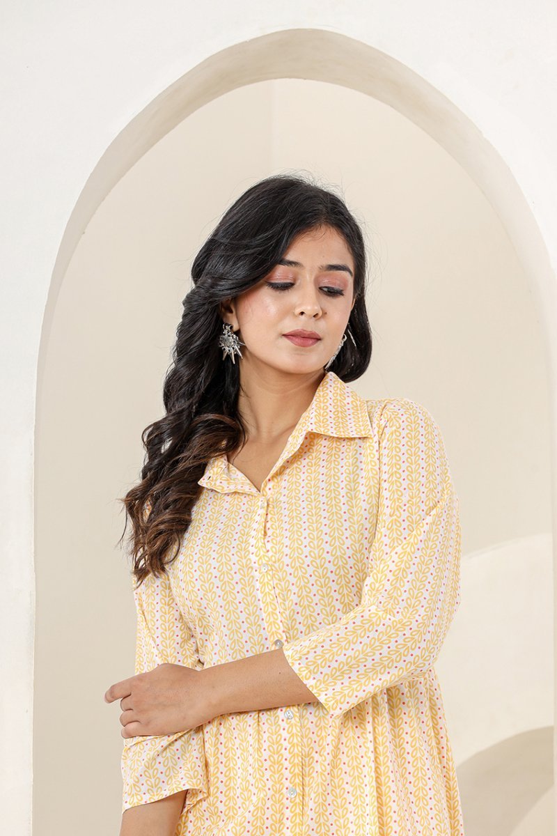 Bright Yellow Printed Cotton Co - Ord Set - swadeshsouq.com