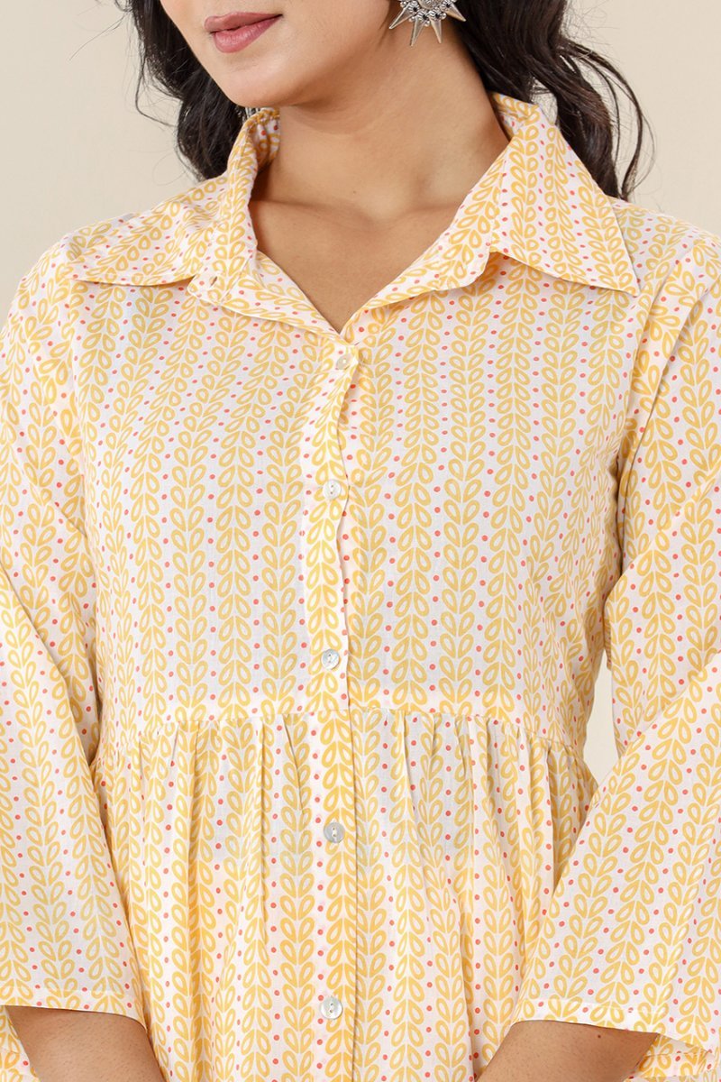 Bright Yellow Printed Cotton Co - Ord Set - swadeshsouq.com